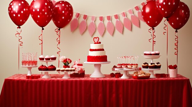 Valentine's day background group of red heart shaped foil balloons and three gift boxes