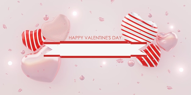 Valentine's day background in soft colors with label hearts and gifts in sweet colors 3D