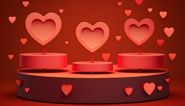 Valentine's day background, stage podium decorated with heart-shaped lighting