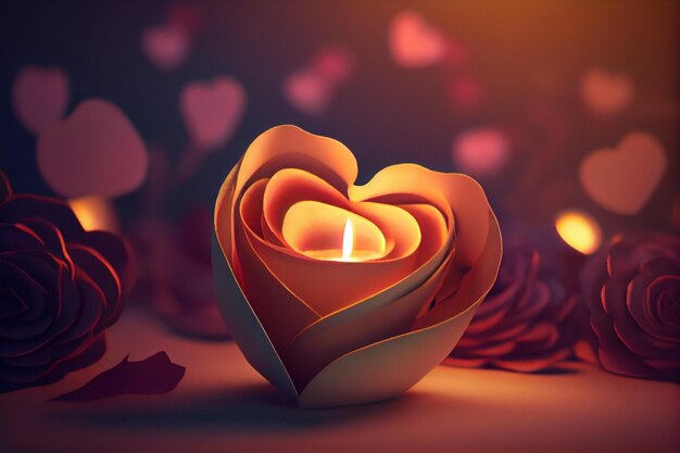 Valentine's Day background with candlelight rose heart card copy spacegenerative ai