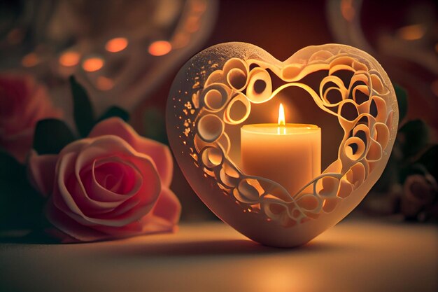 Valentine's Day background with candlelight rose heart card copy spacegenerative ai