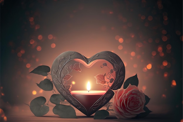 Valentine's Day background with candlelight rose heart card