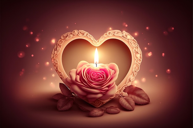 촛불 장미 하트 카드와 함께 발렌타인 데이 배경