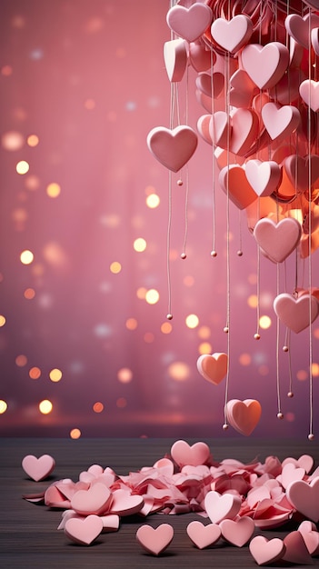 Valentine's day background with hearts on bokeh background