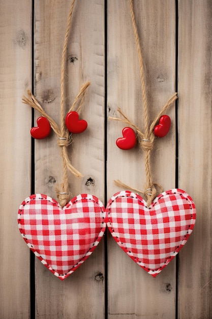 Valentine's day background with hearts and clothespins on wooden wall