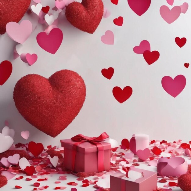 Valentine's Day background with hearts and gift boxes