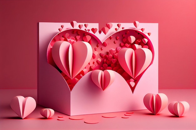 Valentine's Day background with paper heartsgenerative ai