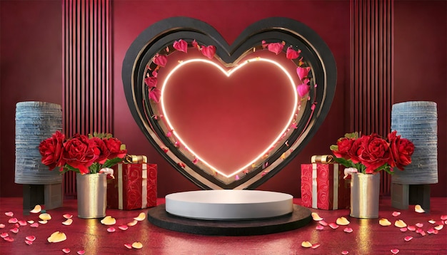 Фон Дня святого Валентина с красным сердцем и подиумом