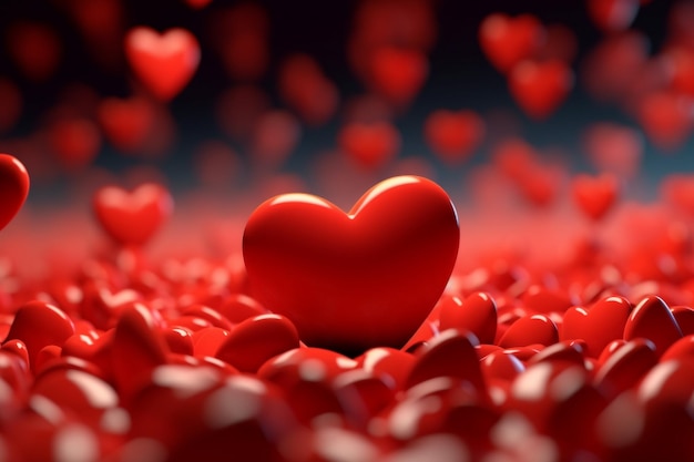 Valentine's Day background with red hearts 3d rendering