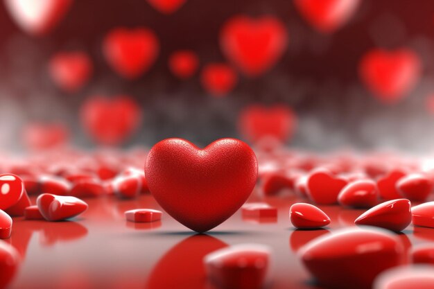 Valentine's Day background with red hearts 3d rendering