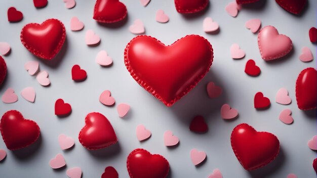 Valentine's day background with red hearts on white background