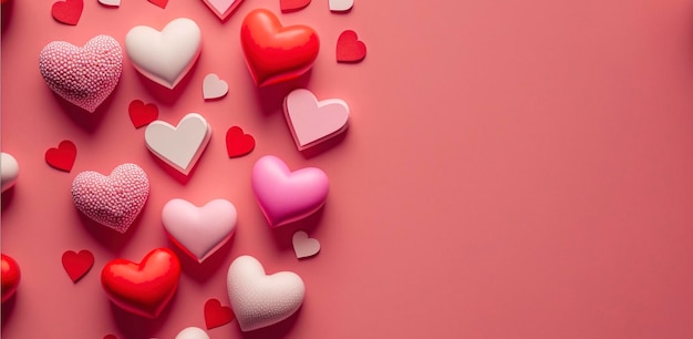 Valentine's day background with red and pink hearts on pink background