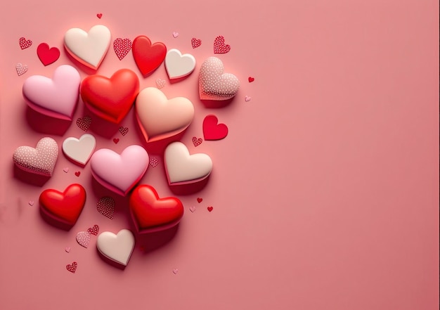 Valentine's day background with red and pink hearts on pink background