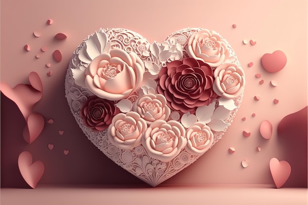 バラのハート カードとバレンタインデーの背景