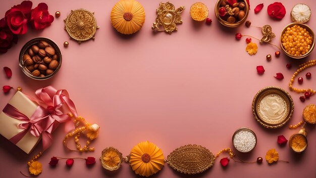 Valentine's day background with sweets and gifts on pink background