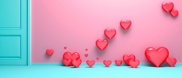 Valentine's Day banner Wallpaper header of red hearts over the wall with copy space Love concept