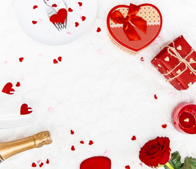 Valentine's Day. Beautiful background greeting card with a rose. Selective focus.