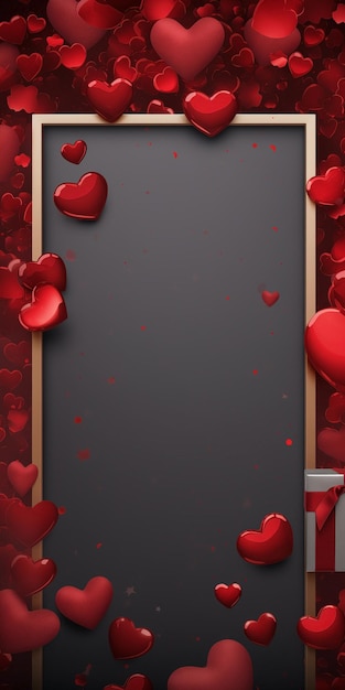 발렌타인 데이 경계 디자인은 은 심장과 로맨틱한 모티브가 배경을 둘러싸고 있습니다.