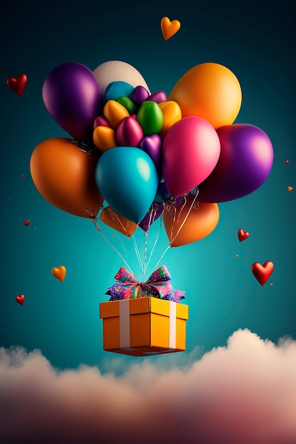 Valentine's Day box and balloon on color background Love Romance