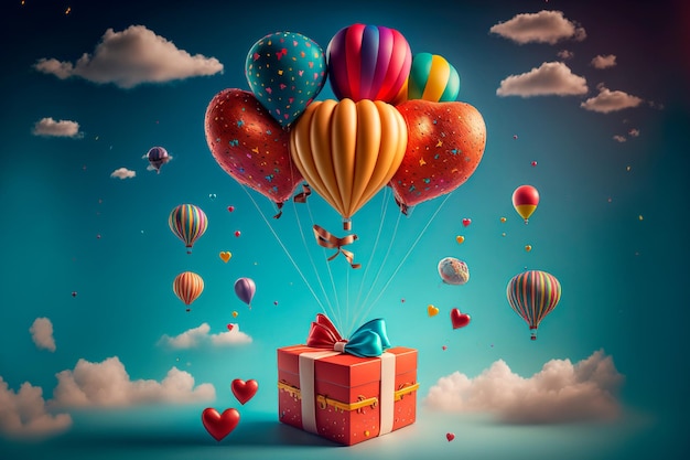 Valentine's Day box and balloon on color background Love Romance