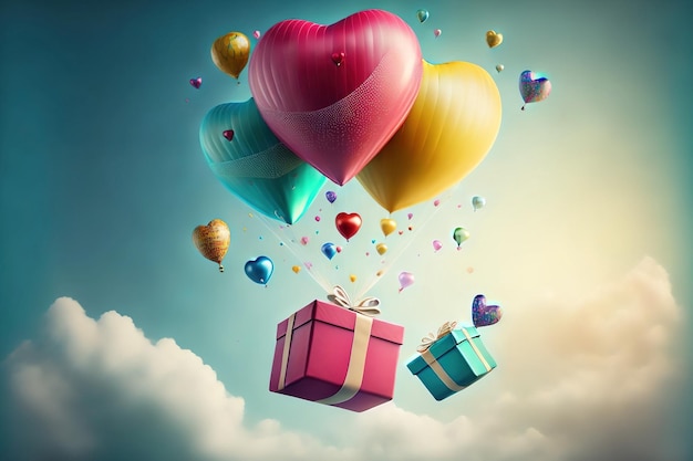 Valentine's Day box and balloon on color background Love Romance