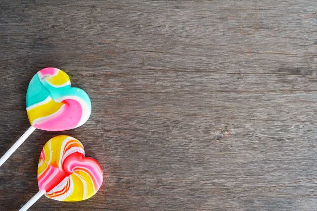 Valentine 's day c oncept, Two heart candy on the wooden background.