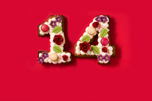 Valentine's Day cake with number shape on red