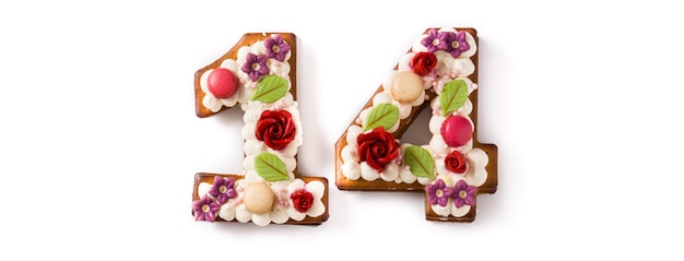 Valentine's Day cake with number with flowers decorated on white