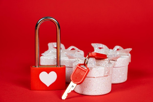 Valentine's Day Card lock with keys on a gift boxes