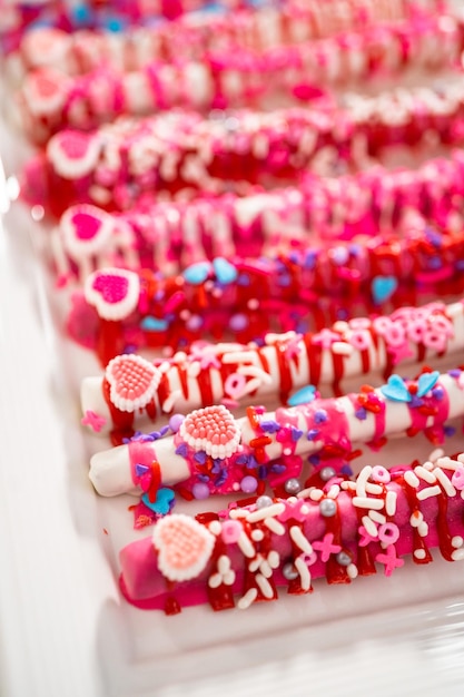 Valentine's Day Chocolate Covered Pretzel Rods