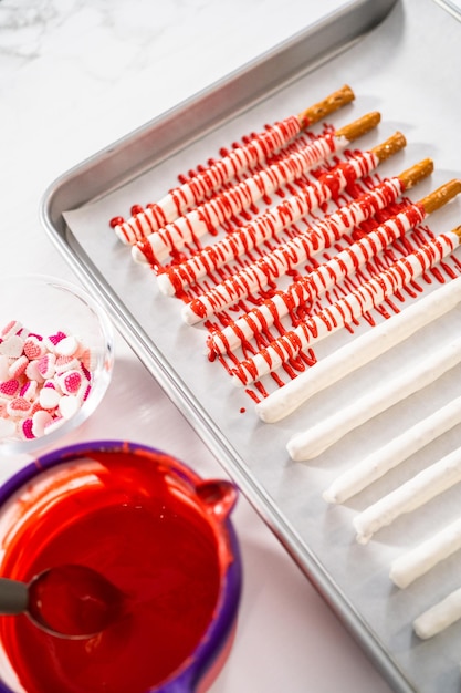 Valentine's Day Chocolate Covered Pretzel Rods