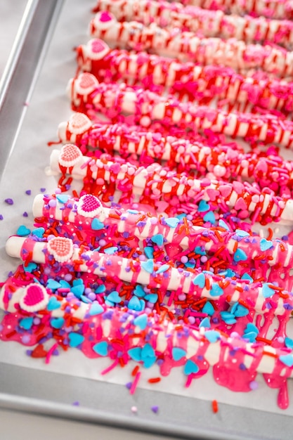 Valentine's Day Chocolate Covered Pretzel Rods