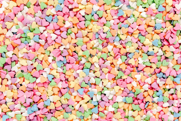 Foto valentine's day compositie flat lay top view van veelkleurige kleurrijke harten textuur liefde concept