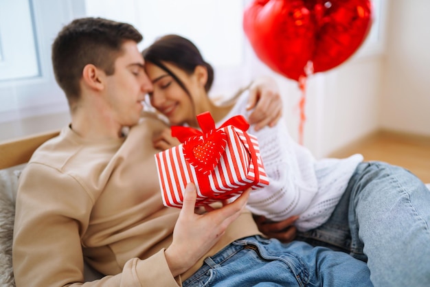 Valentine's Day concept Happy couple in love with Young loving couple celebrating Valentine's Day