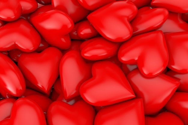 Valentine's Day Concept. Red Hearts Background extreme closeup. 3d Rendering