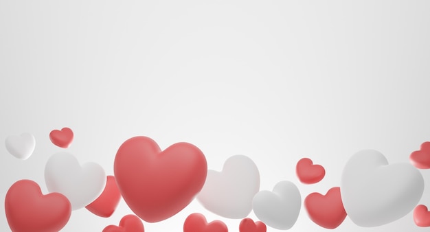 Photo valentine's day concept, red and white hearts balloons