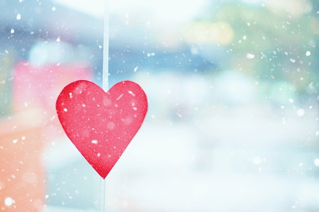 Valentine's day concept on a snowy winter day