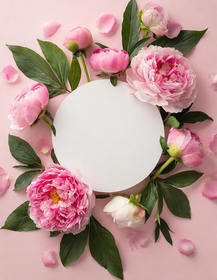 Foto valentine's day concept top view foto van witte lege cirkel en lente bloemen roze