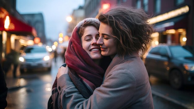 Valentine's Day concept Two women hugging each other with love