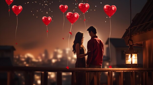 Valentine's day concept with a romantic couple silhouetted against a blurry background generative ai