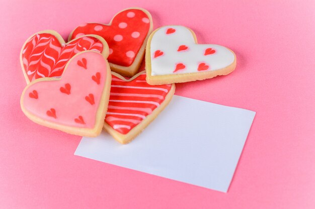 Valentine's day cookies with empty greeting card