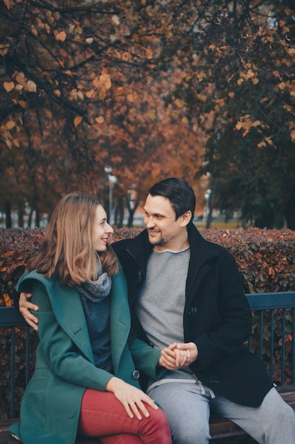 Valentine's day: a couple in love on a Park bench