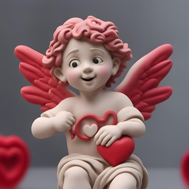 Valentine's Day Cupid with a heart 3d illustration