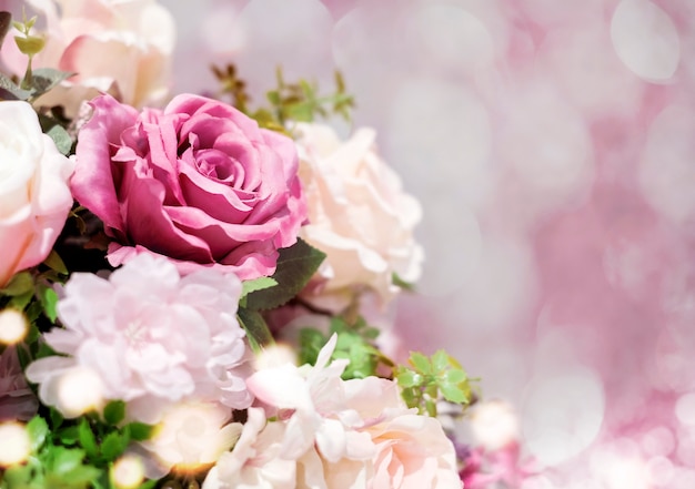 Valentine's day decoration of rose on pink bokeh background