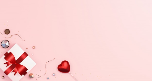 Valentine's day elements on pink