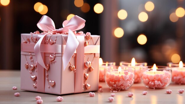 Valentine's day gift box wrapped in light pink paper valentine's concept