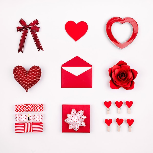 Valentine's day  gifts and decorations. Flat lay