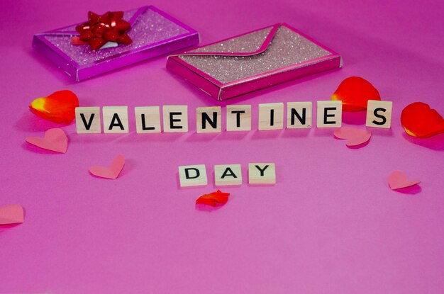 Photo valentine's day. greeting card on a pink background.