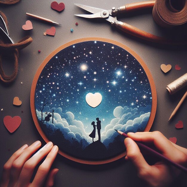 Valentine's day greeting card with couple in love on a dark background