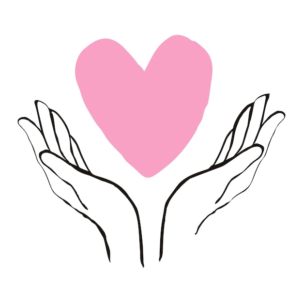 Photo valentine's day heart with hands modern doodle style vector illustration